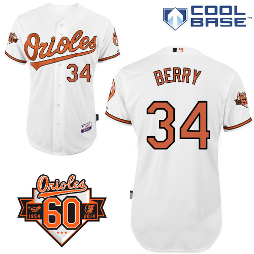 Quintin Berry #34 MLB Jersey-Baltimore Orioles Men's Authentic Home White Cool Base/Commemorative 60th Anniversary Patch Baseball Jersey